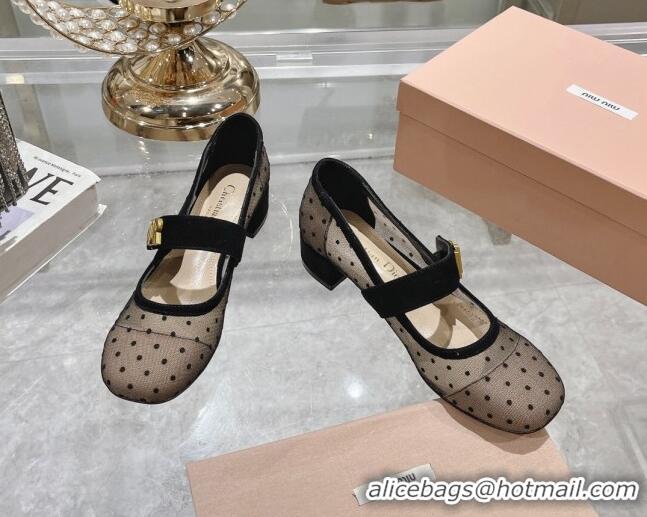 Luxury Discount Dior Baby-D Mary Janes Pumps 4.5cm in Dotted Mesh Beige 814004