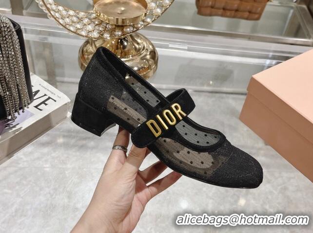 Luxury Dior Baby-D Mary Janes Pumps 4.5cm in Dotted Mesh Black 814005