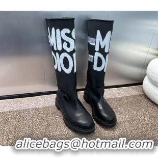 Good Product Dior Miss Dior D-Major High Boots 3cm in Fabric and Leather Black 814006