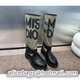 Duplicate Dior Miss Dior D-Major High Boots 3cm in Fabric and Leather Khaki Green 814007