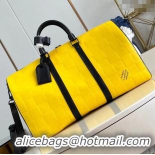 Top Quality Louis Vuitton Keepall Bandouliere 50 in Damier Scuba Calfskin M25019 Yellow 2024