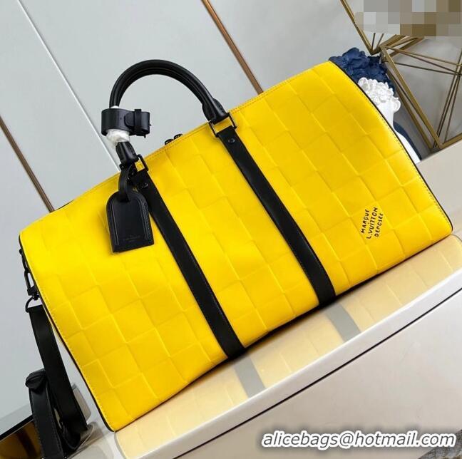 Top Quality Louis Vuitton Keepall Bandouliere 50 in Damier Scuba Calfskin M25019 Yellow 2024