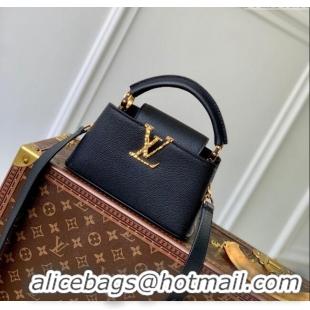 Top Quality Louis Vuitton East West Capucines Mini Bag in Taurillon Leather M24666 Black 2024