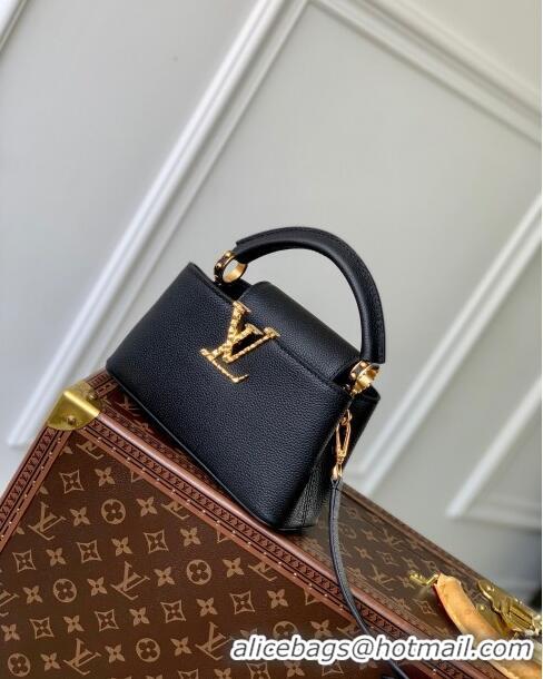 Top Quality Louis Vuitton East West Capucines Mini Bag in Taurillon Leather M24666 Black 2024