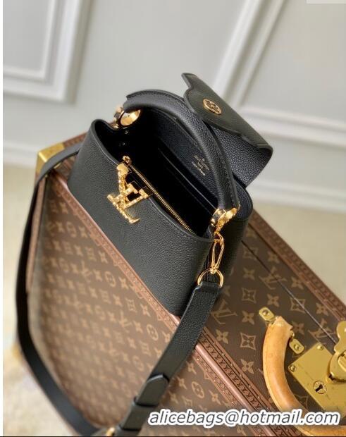 Top Quality Louis Vuitton East West Capucines Mini Bag in Taurillon Leather M24666 Black 2024