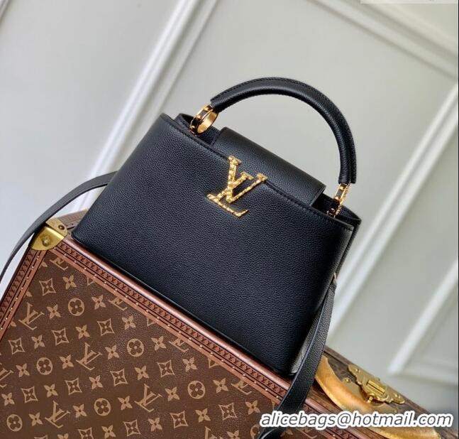 New Design Louis Vuitton East West Capucines BB Bag in Taurillon Leather M24666 Black 2024