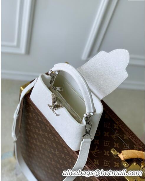 Super Quality Louis Vuitton East West Capucines Mini Bag in Taurillon Leather M24666 White 2024