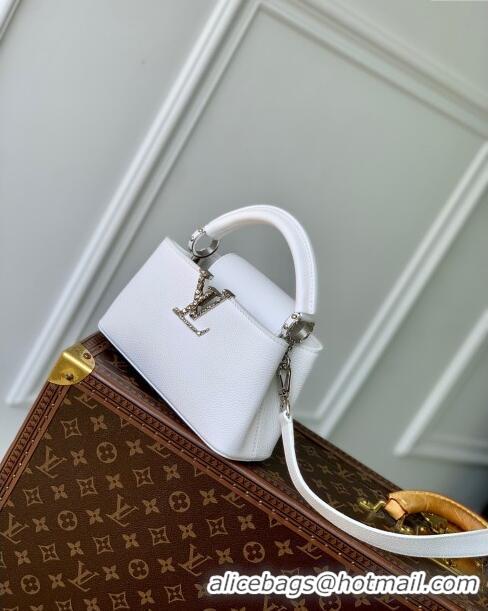 Super Quality Louis Vuitton East West Capucines Mini Bag in Taurillon Leather M24666 White 2024