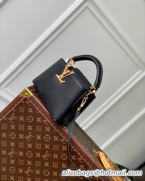 Best Quality Louis Vuitton Capucines Mini Bag in Taurillon Leather M24673 Black 2024