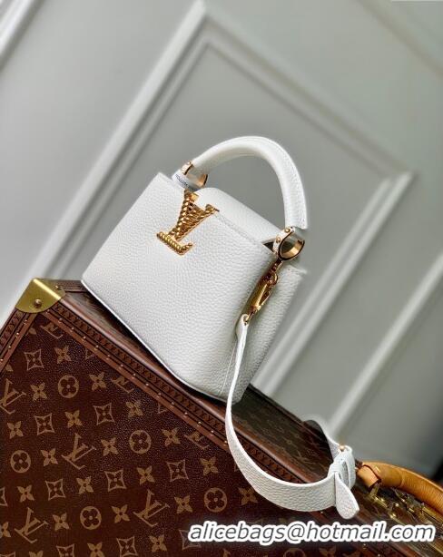 Reasonable Price Louis Vuitton Capucines Mini Bag in Taurillon Leather M24673 White 2024