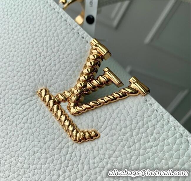 Reasonable Price Louis Vuitton Capucines Mini Bag in Taurillon Leather M24673 White 2024