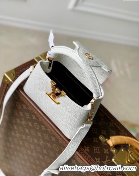 Reasonable Price Louis Vuitton Capucines Mini Bag in Taurillon Leather M24673 White 2024