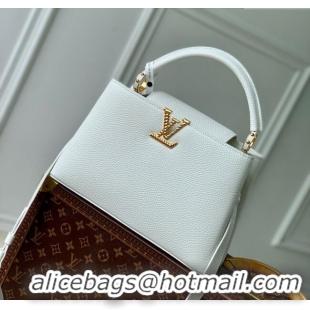 Top Design Louis Vuitton Capucines MM Bag in Taurillon Leather M24673 White 2024