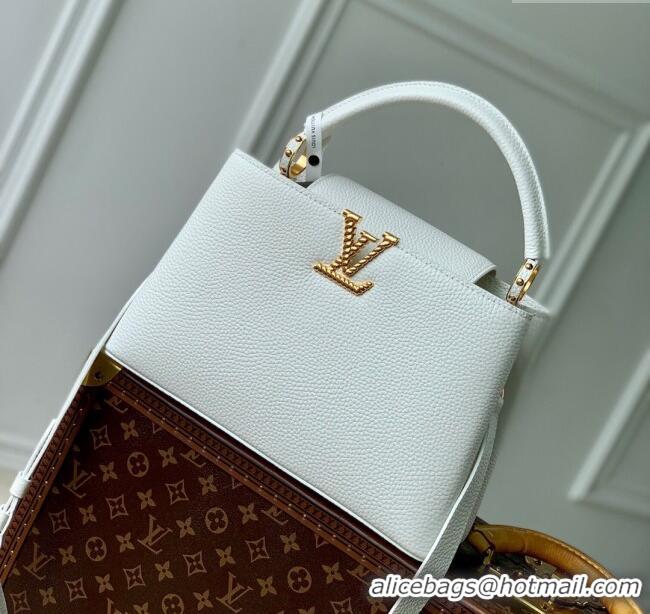 Top Design Louis Vuitton Capucines MM Bag in Taurillon Leather M24673 White 2024