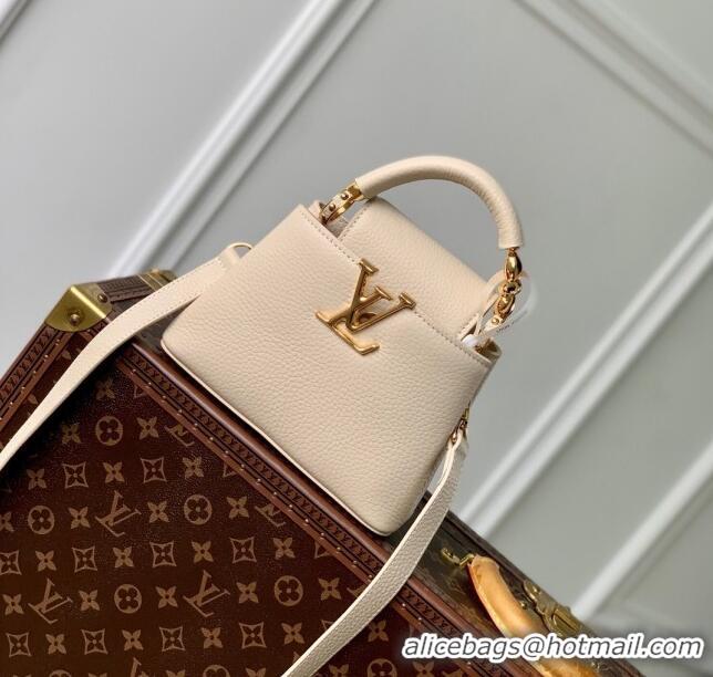 Free Shipping Louis Vuitton Capucines Mini Bag in Taurillon Leather M23944 Beige 2024