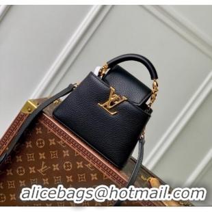 Famous Brand Louis Vuitton Capucines Mini Bag in Taurillon Leather M23943 Black 2024