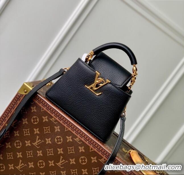 Famous Brand Louis Vuitton Capucines Mini Bag in Taurillon Leather M23943 Black 2024