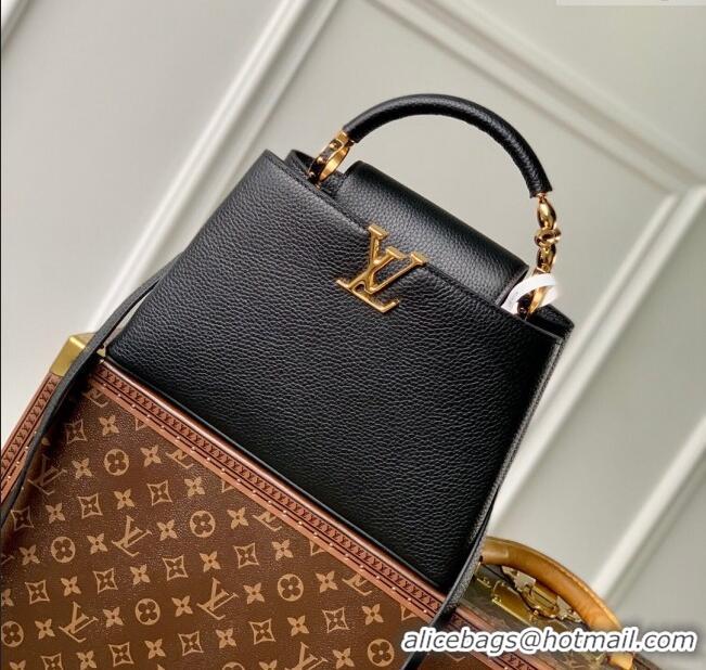 Luxury Cheap Louis Vuitton Capucines MM Bag in Taurillon Leather M23943 Black 2024