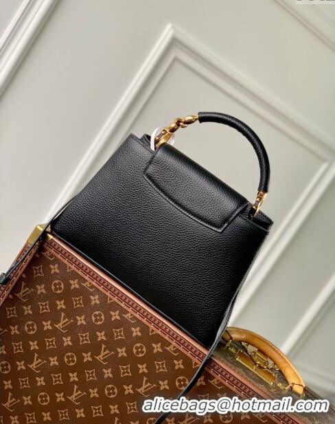 Luxury Cheap Louis Vuitton Capucines MM Bag in Taurillon Leather M23943 Black 2024