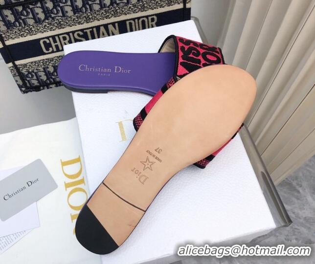 Purchase Dior Dway Flat Slides Sandal in Embroidered Cotton and Miss Dior Motif Pink/Purple 814016