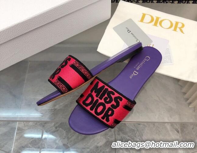 Purchase Dior Dway Flat Slides Sandal in Embroidered Cotton and Miss Dior Motif Pink/Purple 814016