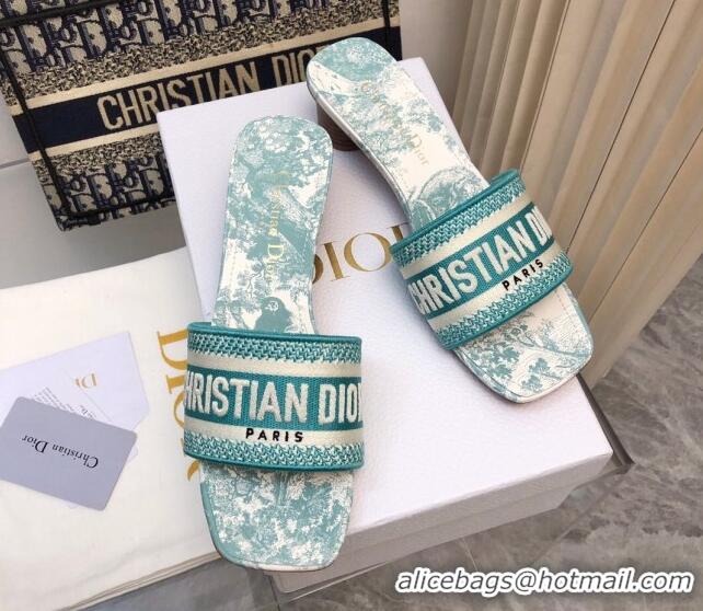 Low Price Dior Dway Heel Slides Sandal 3.5 in Embroidered Cotton and Toile de Jouy Sauvage Motif Light Green 814020