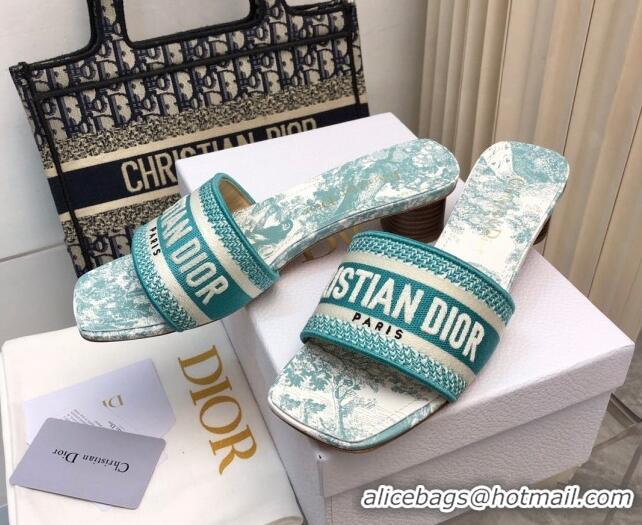 Low Price Dior Dway Heel Slides Sandal 3.5 in Embroidered Cotton and Toile de Jouy Sauvage Motif Light Green 814020