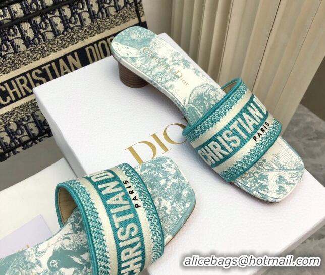 Low Price Dior Dway Heel Slides Sandal 3.5 in Embroidered Cotton and Toile de Jouy Sauvage Motif Light Green 814020