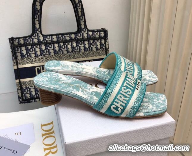 Low Price Dior Dway Heel Slides Sandal 3.5 in Embroidered Cotton and Toile de Jouy Sauvage Motif Light Green 814020