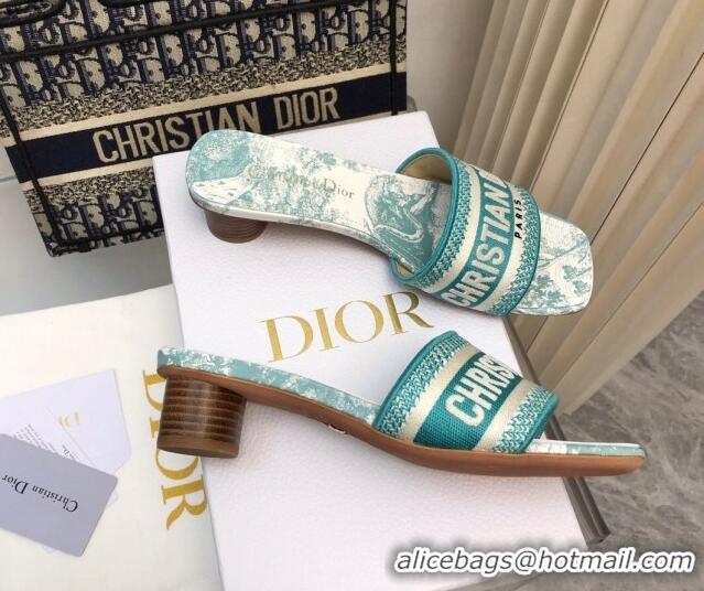 Low Price Dior Dway Heel Slides Sandal 3.5 in Embroidered Cotton and Toile de Jouy Sauvage Motif Light Green 814020