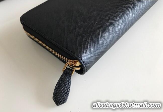 Trendy Design Prada Large Saffiano Leather Wallet 1ML506 Black Gold