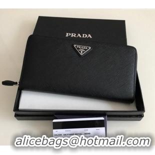 Good Taste Prada Large Saffiano Leather Wallet 1ML506 Black Silver