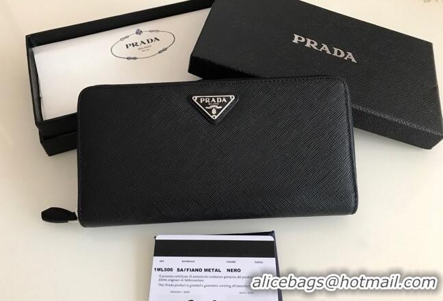 Good Taste Prada Large Saffiano Leather Wallet 1ML506 Black Silver