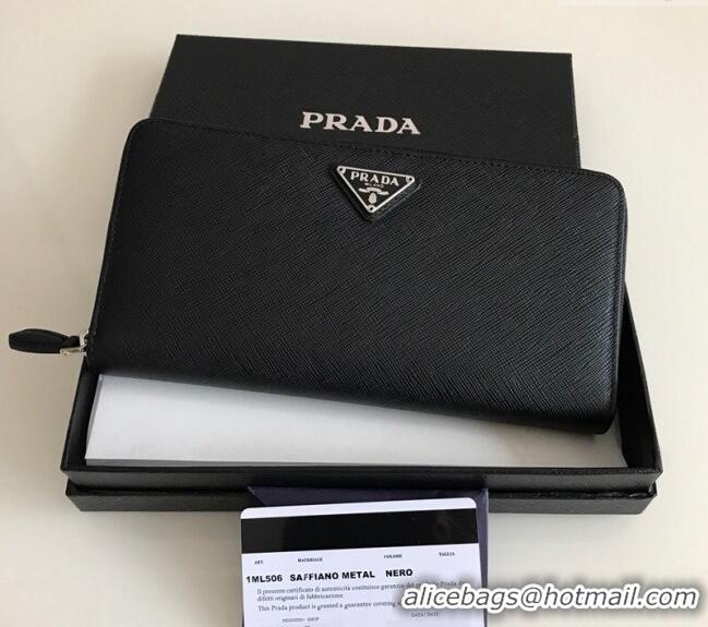 Good Taste Prada Large Saffiano Leather Wallet 1ML506 Black Silver