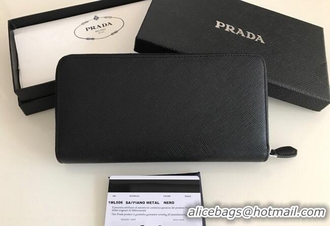 Good Taste Prada Large Saffiano Leather Wallet 1ML506 Black Silver