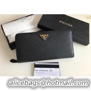 Famous Brand Prada Large Saffiano Leather Wallet 1ML506 Black