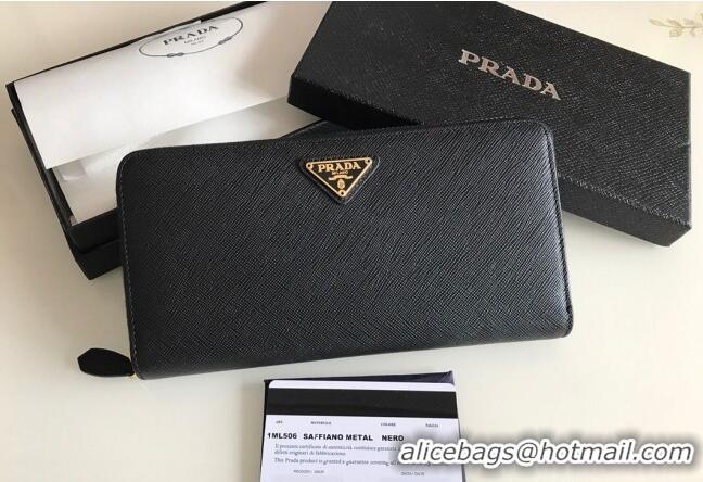 Famous Brand Prada Large Saffiano Leather Wallet 1ML506 Black