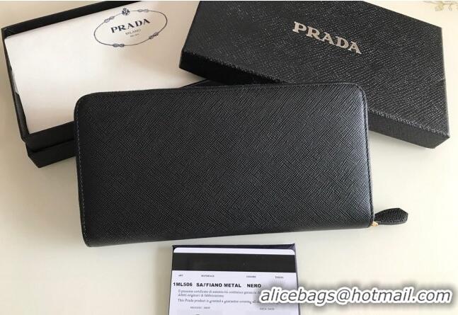 Famous Brand Prada Large Saffiano Leather Wallet 1ML506 Black