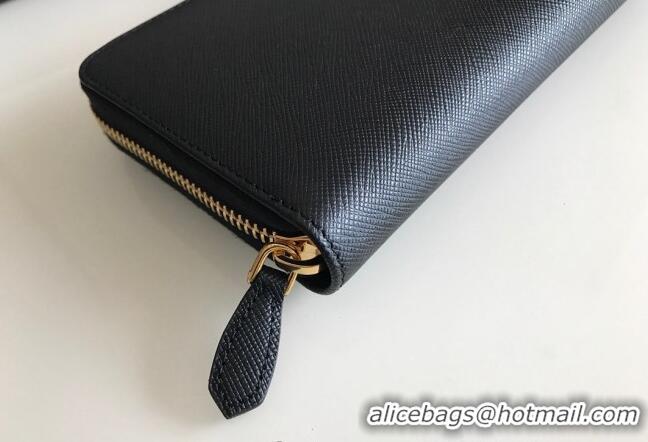 Famous Brand Prada Large Saffiano Leather Wallet 1ML506 Black