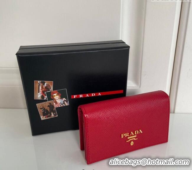 Well Crafted Prada Saffiano Leather Card Holder Wallet 1MC122 Fiery Red