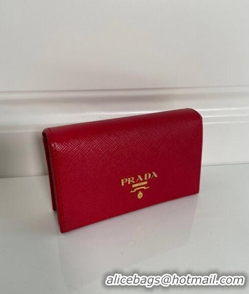 Well Crafted Prada Saffiano Leather Card Holder Wallet 1MC122 Fiery Red