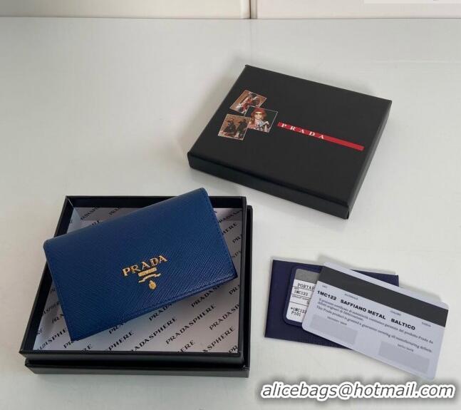 Buy Promotional Prada Saffiano Leather Card Holder Wallet 1MC122 Blue