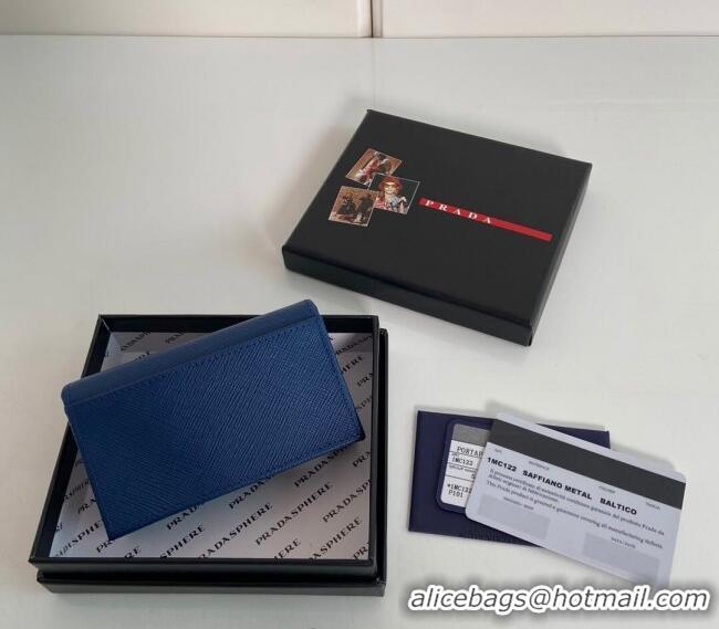 Buy Promotional Prada Saffiano Leather Card Holder Wallet 1MC122 Blue