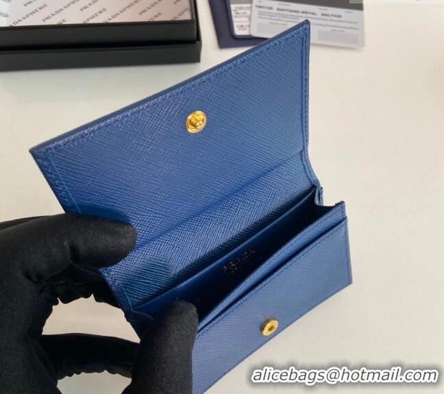 Buy Promotional Prada Saffiano Leather Card Holder Wallet 1MC122 Blue