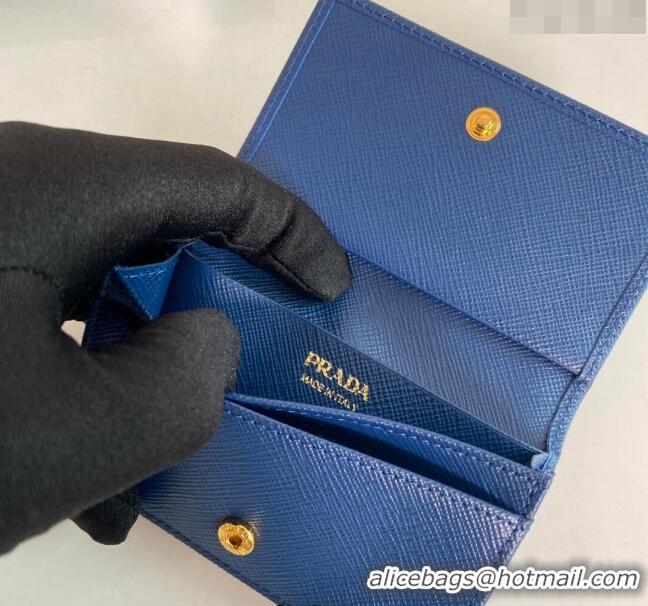 Buy Promotional Prada Saffiano Leather Card Holder Wallet 1MC122 Blue