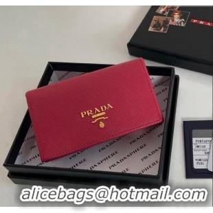 Popular Style Prada Saffiano Leather Card Holder Wallet 1MC122 Dark Pink