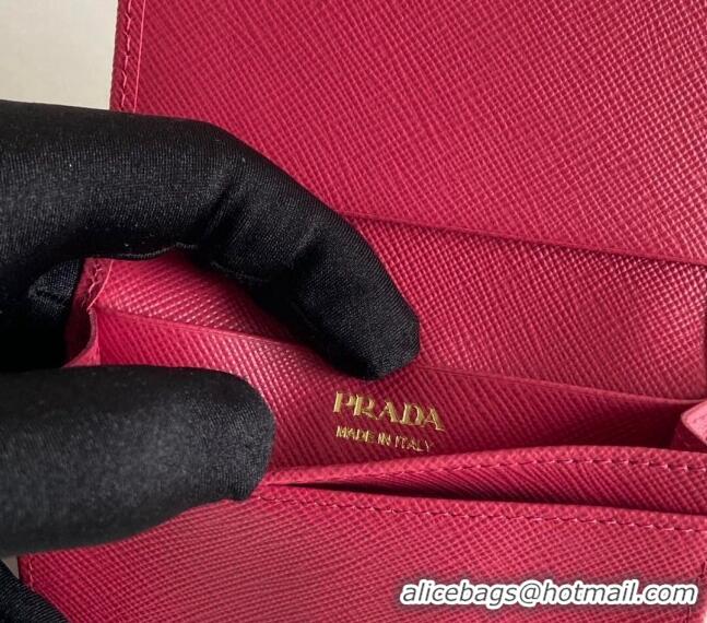 Popular Style Prada Saffiano Leather Card Holder Wallet 1MC122 Dark Pink