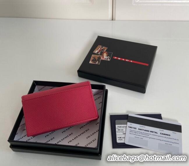 Popular Style Prada Saffiano Leather Card Holder Wallet 1MC122 Dark Pink