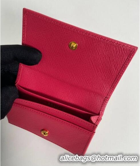 Popular Style Prada Saffiano Leather Card Holder Wallet 1MC122 Dark Pink