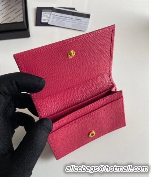 Popular Style Prada Saffiano Leather Card Holder Wallet 1MC122 Dark Pink